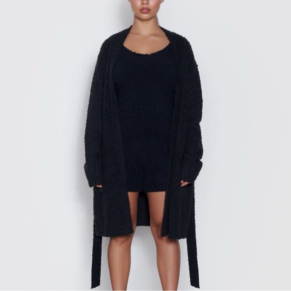 Skims Cozy Knit Short Robe In Onyx Black L/XL - Picture 10 of 10